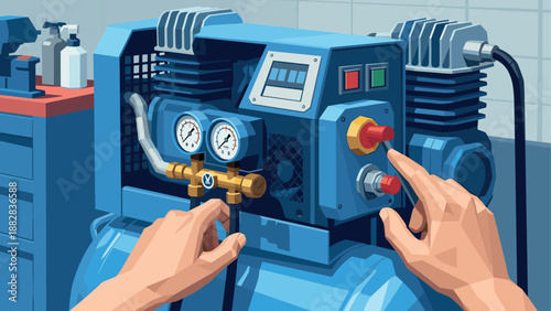 Industrial air compressor operations and maintenance in modern workshop