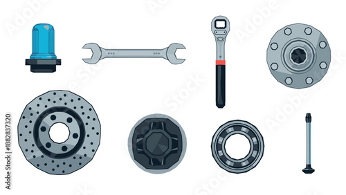Automotive tools and parts collection in realistic style for vehicle maintenance