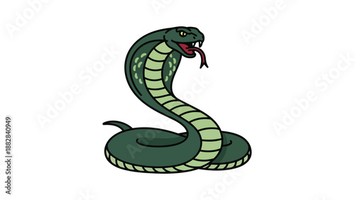 A vibrant emerald serpent illustration, captivating with its poised stance and striking visual appeal. This unique graphic portrays a stylized