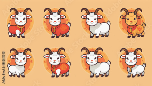 Flat illustration of assorted Chinese Zodiac Goat icons 