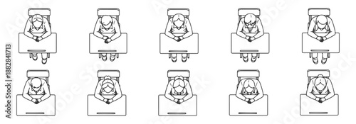 Architectural Vector Plan View: Top View Students Taking Exams in Classroom Outline for Educational Floor Plans