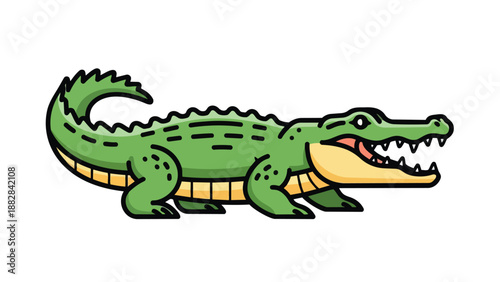 Charming green cartoon alligator with open mouth and yellow belly an adorable reptile character for fun educational materials and cheerful kids