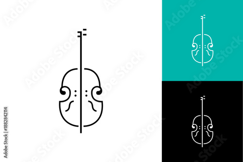 Violin Viola Fiddle Cello with bass Clef music note instrument logo design inspiration