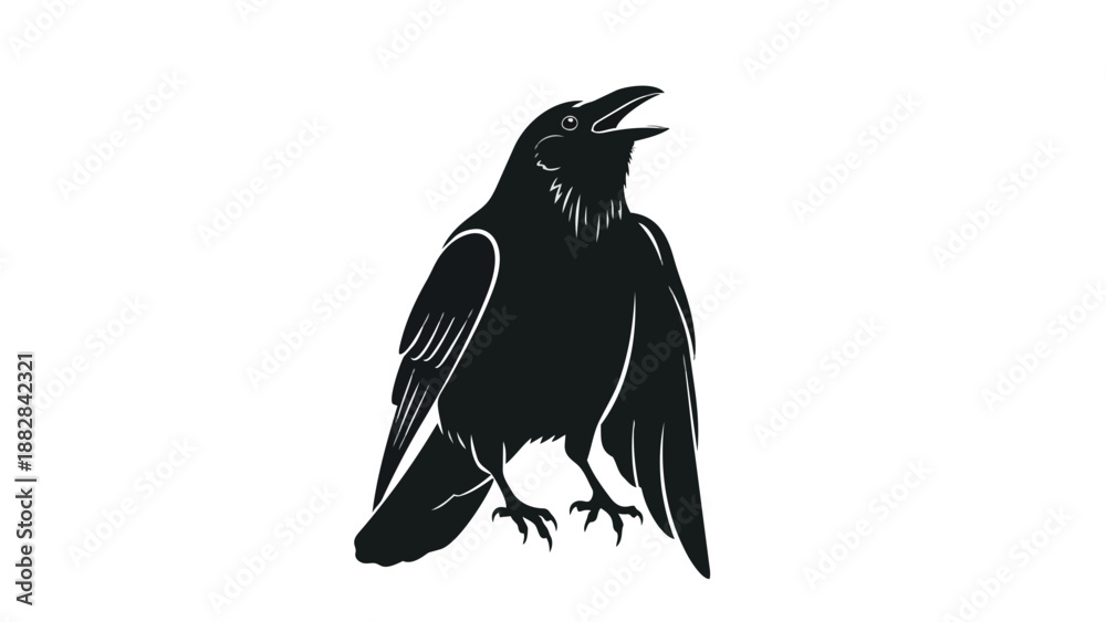 Obraz premium Elegant stark silhouette of a cawing raven, a captivating symbol of nature's mystery and vocal power