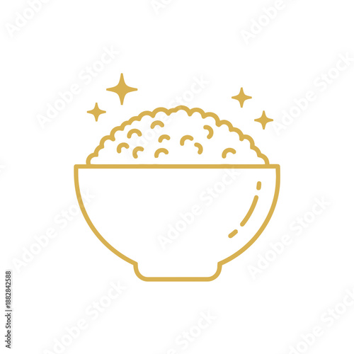 Elegant Vector Illustration of a Rice Bowl with Shimmering Stars in Golden Color Scheme