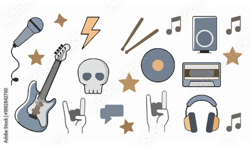 Creative rock n roll editable stroke icons vector for posters merch and music art