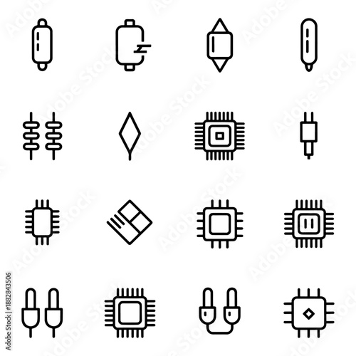 Qualityful electronic component line icon set 