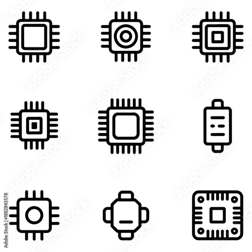 Qualityful electronic component line icon set 