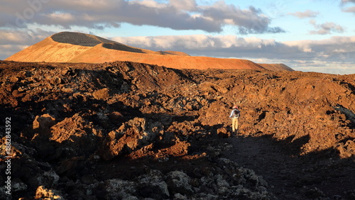 Фотография Lunar landscape at sunrise with the popular Caldera Blanca hike  in Lanzarote, C