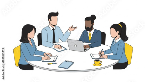 A diverse group of business professionals in a meeting around a table