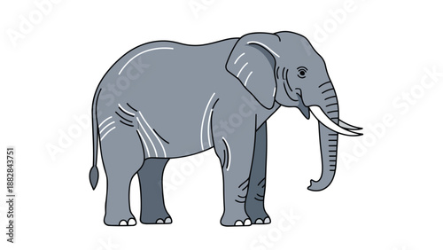 A charming and majestic grey elephant illustration featuring prominent tusks and a long trunk