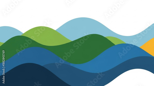 A colorful vector graphic illustration of wavy hills and mountains