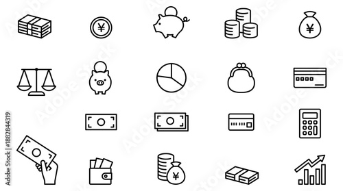 お金や経済のイメージの編集可能なラインアイコン