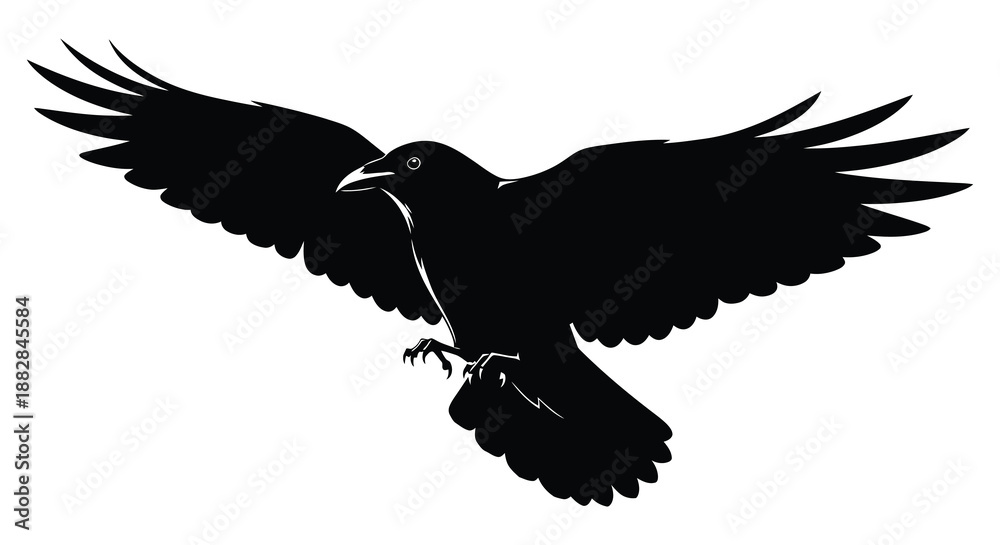 Fototapeta premium a striking black bird illustration depicts a raven in full flight with expansive wings creating a dramatic and powerful visual silhouette