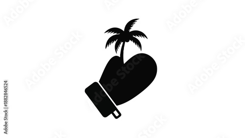 Boxing glove holding a solitary palm tree against a stark background