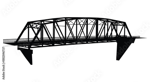 a striking black and white image showcases a detailed truss bridge design presented as a bold and graphic silhouette high quality