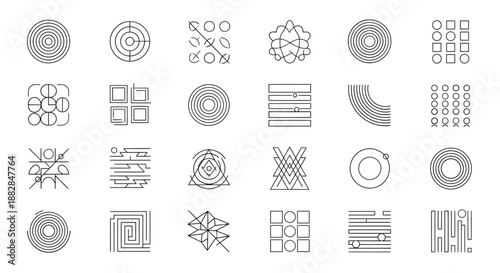 Set of various geometric patterns and abstract designs, ideal for graphic design and digital art