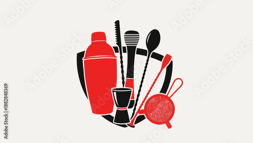 Essential Cocktail Bar Tools Vector Illustration With Bold Colors And Unique Composition