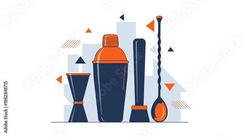 Essential Cocktail Tools in a Modern Abstract Style, Perfect for Creative Projects