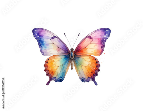 Watercolor illustration of butterflies and flowers on a white background