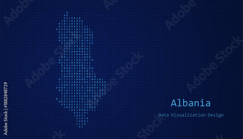 Albania map made of binary code on tech blue background