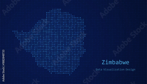 Zimbabwe map made of binary code on tech blue background