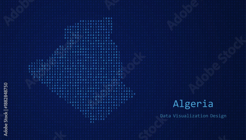 Algeria map made of binary code on tech blue background