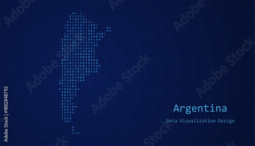 Argentina map made of binary code on tech blue background