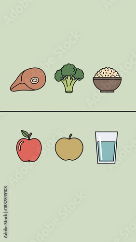Essential Elements Of A Balanced Diet Depicted In A Simple And Attractive Arrangement