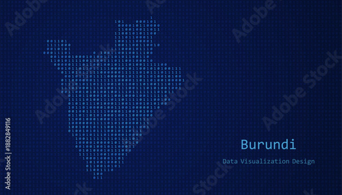 Burundi map made of binary code on tech blue background