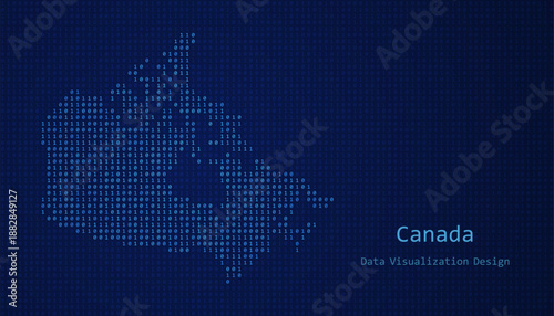 Canada map made of binary code on tech blue background