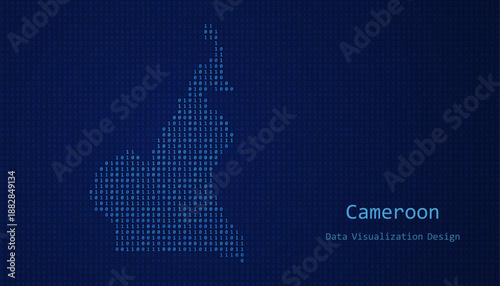 Cameroon map made of binary code on tech blue background