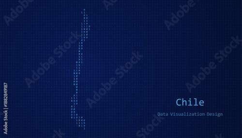 Chile map made of binary code on tech blue background