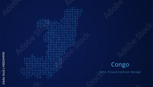 Congo map made of binary code on tech blue background