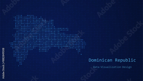 Dominican Republic map made of binary code on tech blue background