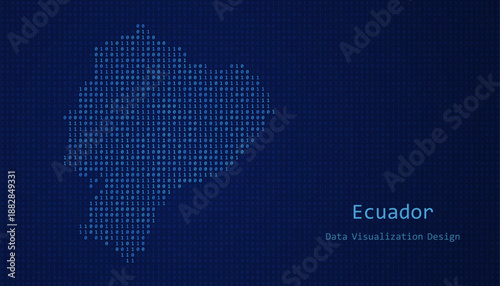 Ecuador map made of binary code on tech blue background