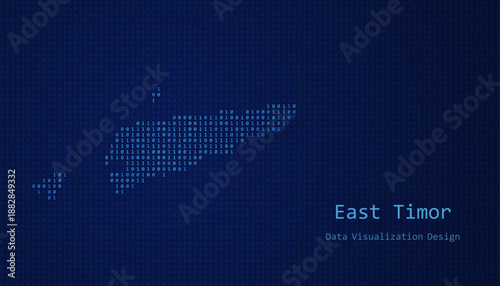 East Timor map made of binary code on tech blue background