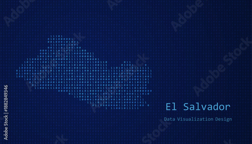 El Salvador map made of binary code on tech blue background