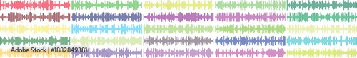 Diverse collection of colorful digital sound waves representing audio pulses and music frequencies for graphic design.