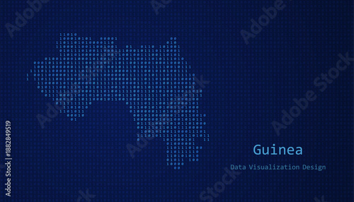 Guinea map made of binary code on tech blue background