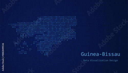 Guinea Bissau map made of binary code on tech blue background