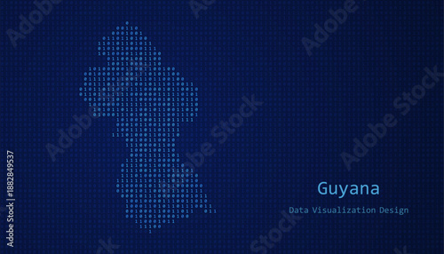 Guyana map made of binary code on tech blue background