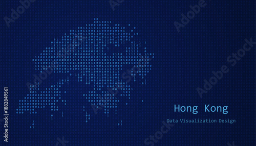 Hong Kong map made of binary code on tech blue background