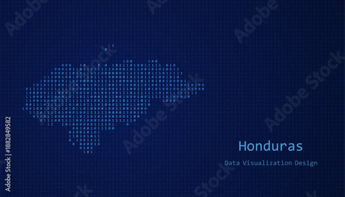 Honduras map made of binary code on tech blue background