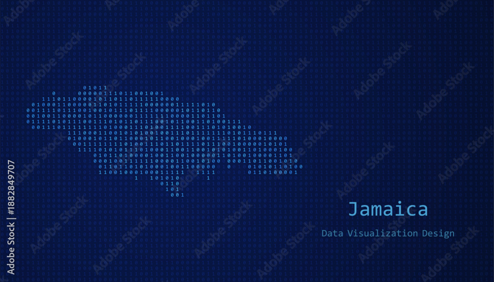 Obraz premium Jamaica map made of binary code on tech blue background