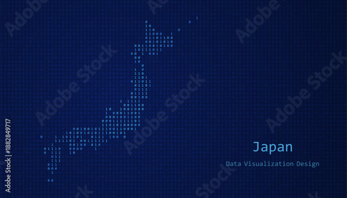 Japan map made of binary code on tech blue background