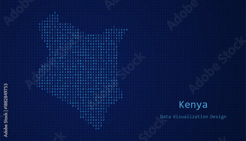 Kenya map made of binary code on tech blue background