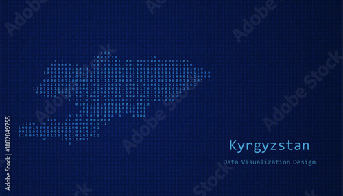 Kyrgyzstan map made of binary code on tech blue background