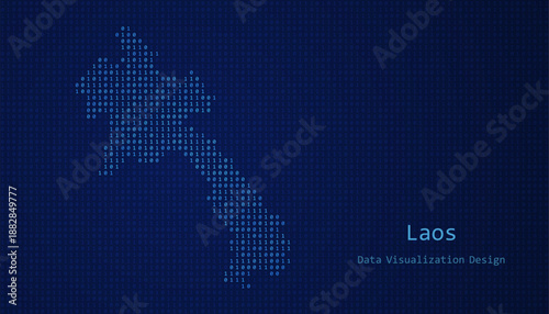 Laos map made of binary code on tech blue background
