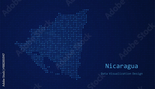 Nicaragua map made of binary code on tech blue background